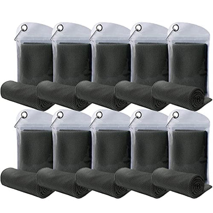 10 Pack Cooling Towel Bulk Microfiber Ice Towel Quick Dry Breathable Chilly Sweat Towel Stay Cool Towel for Neck Face Yoga Gym Workout Running Pilates Beach with Carabin Bag, 40x12'',Dark Grey - color: Dark Gray