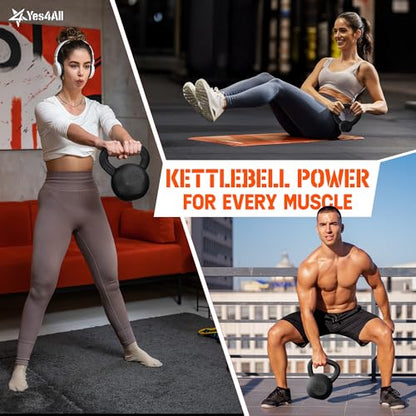 Yes4All Cast Iron Kettlebell, Strength Training Kettlebells 5-80 Lb (5,10,15,20,25,30,35,40,45,50,60,70,80 Lb) for Full Body Workout, Push up, Strength Training - Single & Kettlebell Set of 2 for Men - color: K. Black 60lbs, style: B. Cast Iron