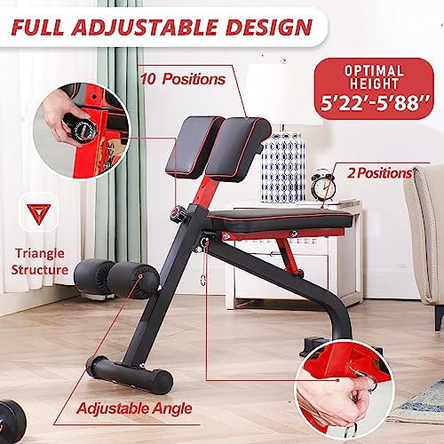 BODYRHYTHM Compact Adjustable Weight Bench for Full Body Strength Training, Ab/Back Hyper Roman Chair, Adjustable Ab Sit up Bench, Incline Decline Bench, Flat Bench, Hyperextension Bench, Back Extension Machine