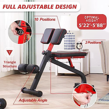 BODYRHYTHM Compact Adjustable Weight Bench for Full Body Strength Training, Ab/Back Hyper Roman Chair, Adjustable Ab Sit up Bench, Incline Decline Bench, Flat Bench, Hyperextension Bench, Back Extension Machine