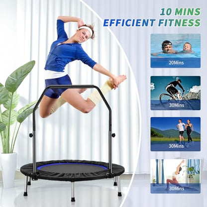 ZENOVA 40" Mini Trampoline Rebounder Trampoline for Adults Indoor Outdoor Fitness Trampoline Foldable with Adjustable Handle Bar 330 Weight Capacity