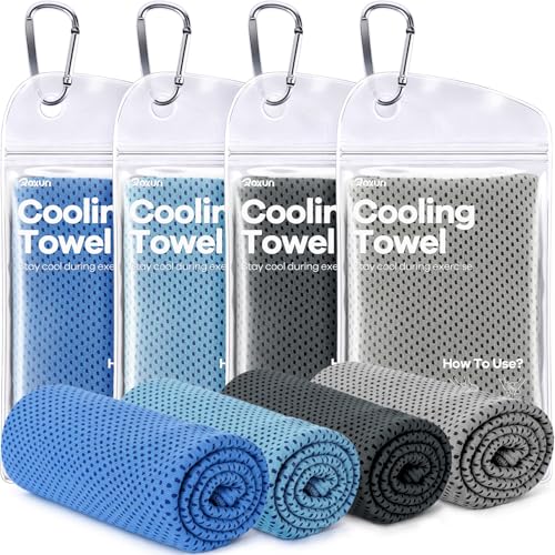 ROXUN 4 Pack Cooling Towels, 40''x12'' Soft Breathable Chilly Neck Ice Towel for Workout Running Golf Gray+Dark Gray+Blue+Grayish Blue - color: Gray+dark Gray+blue+grayish Blue