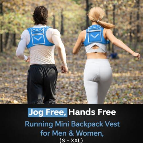 Running Mini Backpack Vest for Men & Women - Hi-viz gear, Holds Valuables, any Phone - Ideal for Fitness, Walking, Cycling! - color: Sky Blue