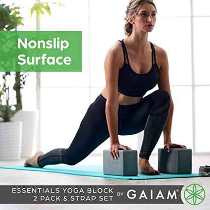 Gaiam Yoga Block - Supportive Latex-Free Eva Foam - Soft Non-Slip Surface with Beveled Edges for Yoga, Pilates, Meditation - color: Deep Pueple, style: 2 Blocks W/Strap