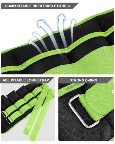 Fragraim Adjustable Ankle Weights 1-3/4/5/6/8/10/12/15/20 LBS Pair with Removable Weight for Jogging, Gymnastics, Aerobics, Physical Therapy - color: green - double buckle, style: 10 lbs each( 20 lbs pair)