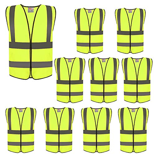 zojo High Visibility Reflective Safety Vest Bulk 10 Pack - color: Neon Yellow