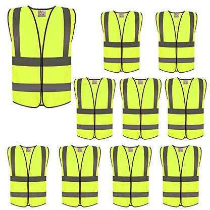zojo High Visibility Reflective Safety Vest Bulk 10 Pack - color: Neon Yellow