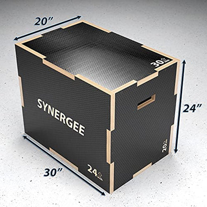 Synergee 3 in 1 Non-Slip Plyometric Box for Jump Training and Conditioning. Wooden Plyo and Soft Plyo Box All In One Jump Trainer. Sizes 20/18/16, 16/14/12