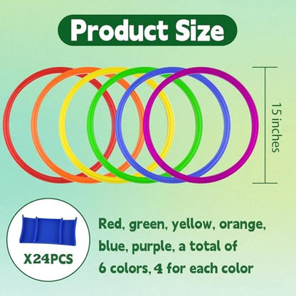 Mototo 24/30/48/96 Pack Agility Rings 15 Inch Speed Training Hopscotch Rings Plastic Circle Jumping Hoops Agility Hurdles for Athlete Exercise Soccer Football Gymnastics Games Practice Footwork - style: 24 Pack