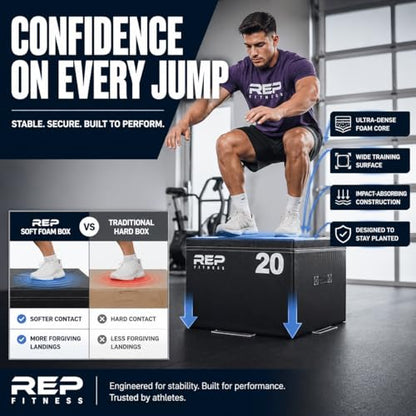 REP Fitness Stackable Soft Foam Plyo Box Set, Adjustable Plyometric Jump Box for Home Gym Workouts, Plyometric Jumping Platform for Exercise, Step Training, HIIT & CrossFit