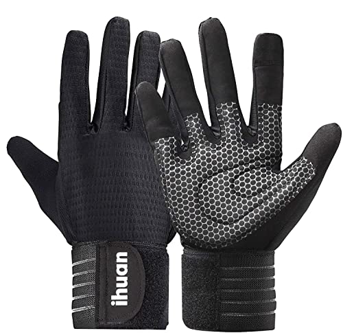 ihuan Workout Gloves for Men Full-Finger: Weight Lifting for Men, Gym Full Hand Gloves for Weightlifting, Deadlift - size: Medium