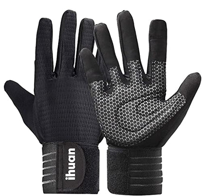 ihuan Workout Gloves for Men Full-Finger: Weight Lifting for Men, Gym Full Hand Gloves for Weightlifting, Deadlift - size: Large