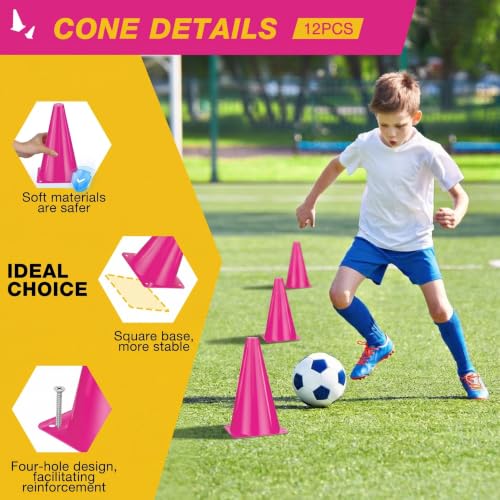 12pcs Cones 9 Inch Soccer Cones and Plastic Traffic Cones, Durable Cones for Sports Training, Ideal for Soccer, Basketball, Football, Skating, and Agility Drills Practice - color: pink