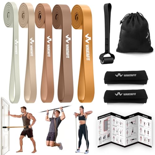 WHATAFIT Resistance Bands, 5 Level Pull Up Assistance Bands for Working Out - color: 5-125LBS COFFEE+GRIP