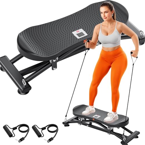 Balance Board for Adults, Rocking Stepper with Resistance Bands, Portable Wobble Board with LCD Monitor, 300 lbs Capacity Ski Trainer for Full Body Workout at Home Gym - color: Black