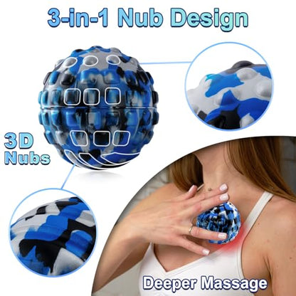 Deep Tissue Massage Ball for Exercise & Recovery - SGS Certification - Targets Back, Shoulder, Legs&Feet - Relieves Muscle Knots, Joint Pain&Tightness, Pressure Point Therapy- Myofascial Release Ball - color: Blue&gray, size: 1-Pack | 2.8-inch