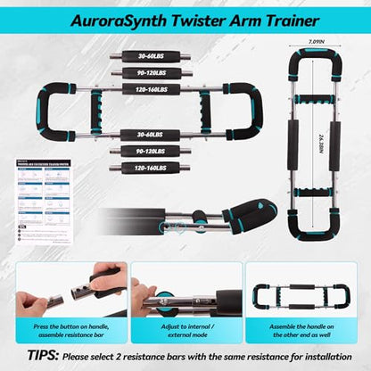 Twister Arm Trainer, Adjustable Chest Workout Equipment with 6 Resistance Levels Springs (30-160 Lbs), Arm Trainer for Men & Women, Detachable Home Gym Fitness Trainer with Anti-Slip Handles - color: Blue 30-60, 90-120, 120-160 lbs