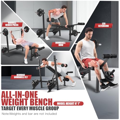 ANCHEER 900LBS Weight Bench Set with Squat Rack, Adjustable Bench Press Set with Leg Extension and Leg Curl, Flat Incline Decline Workout Bench for Home Gym Full Body Strength Training - color: White