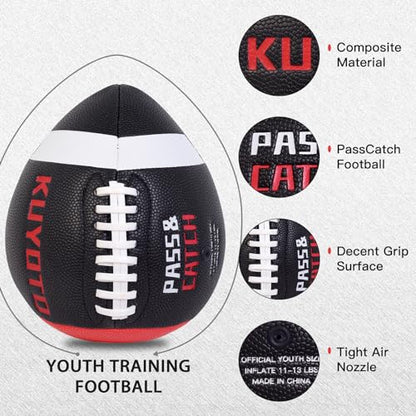 PassCatch Training Football, Peewee Size(Ages 3-9) Kids/Youth (Ages 7-13) Official Size(Ages 13+) Fatherless Bounce Back Leather Football Improving Enhance Solo Passing Catching Skills - color: Black with white circles, size: Kids&Youth Size 6 Football Ag