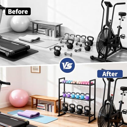 3 Tier Adjustable Dumbbell Rack - Weight Rack for Home Gym Dumbbells to 450 lb Capacity, Dumbbell Storage Rack Stand for Home Gym Dumbbells & Kettlebell