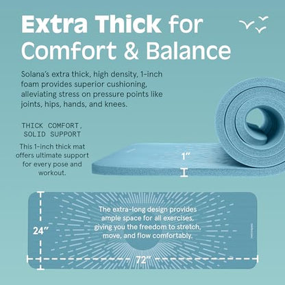 Retrospec Solana Yoga Mat 1" Thick w/Nylon Strap for Men & Women - Non Slip Exercise Mat for Home Yoga, Pilates, Stretching, Floor & Fitness Workouts