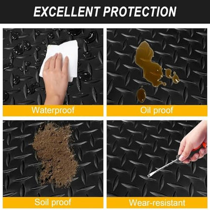 3mm Diamond-Plate Rubber Flooring Roll - Easy to Cut Waterproof Anti-Slip Mat, Heavy Duty Floor Protection for Garage, Gym, Stable, Basement, Kennel, 4' x 6' - size: 4 ft x 6 ft x 0.1 in