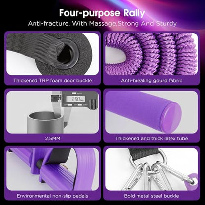 Upgrade Pedal Resistance Band, 4-Tube Elastic Sit Up Pull Rope for Men and Women,Pedal Puller for Strength Training,Foot Resistance Rope for Physical Therapy with 5Pcs Exercise Bands - color: Purple
