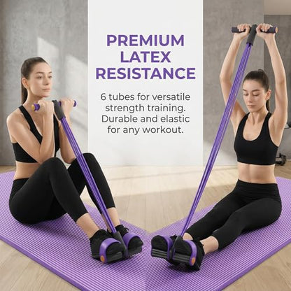 SUJEB Pedal Exercise Resistance Bands Puller with Handles - 6-Tube Natural Latex Elastic Tension Rope Equipment for Fitness Pilates Stretching Slimming Workout