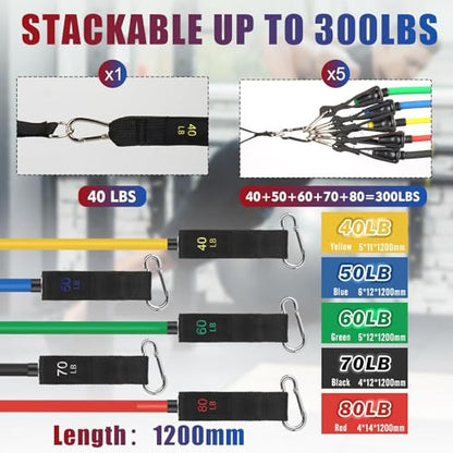 Exercise Resistance Bands with Handles for Working Out Workout Bands Set with Door Anchor for Physical Therapy, Yoga, Pilates