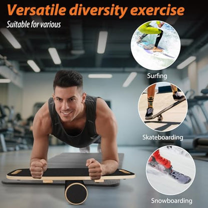 Balance Board for Adults | Wobble Board with Adjustable Stoppers - 3 Different Distance Options | Wooden Balance Boards for Improve Balance, Surf Trainer & Physical Therapy