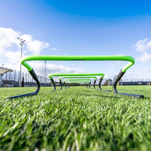 QUICKPLAY Adjustable Speed Hurdles Set of 6 - Soccer Training Hurdles for Agility Drills, 6in 9in 12in Height Settings, Portable Football Agility Hurdles with Carry Bag
