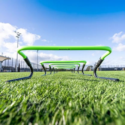 QUICKPLAY Adjustable Speed Hurdles Set of 6 - Soccer Training Hurdles for Agility Drills, 6in 9in 12in Height Settings, Portable Football Agility Hurdles with Carry Bag