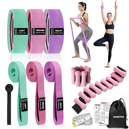 Long and Short Fabric Resistance Bands with Door Anchor, Non-Slip Stretch Booty Bands for Working Out Women & Men, Loop Exercise Elastic Bands for Home Physical Therapy Yoga Pilates - color: Pink 10 Pcs