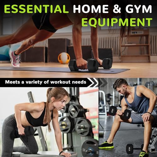 Fitvids Rubber Encased Exercise & Fitness Hex Dumbbell, Hand Weights with Anti-Slip Metal Handle for Home Gym, Multiple Sizes - style: 45LB Single
