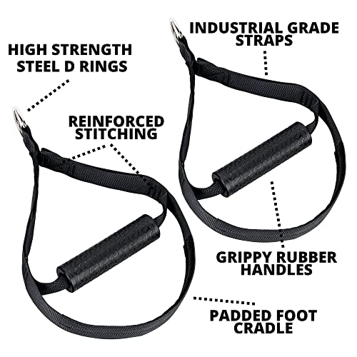 Cable Attachment Handles for Suspension Trainer or Resistance Bands, Home Gym Accessory with Rubber Grip and Foot Loops