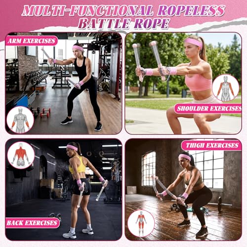 Outus 8 Pcs Weighted Ropeless Battle Ropes Set, 2 Pack Portable Cordless Battle Ropes Women Training Accessories with Gym Gloves Sports Sweatbands Headband for Home HIIT Strength Low-Impact Training
