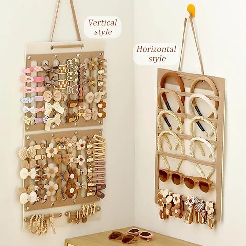 2 Pack Hair Bows Holder Organizer for Girls Women Wall Hanging Large Capacity Hair Cord Headband Storage Hair Accessories Organizer (2Pack Coffee)