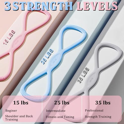 3PCS Figure 8 Resistance Bands for Women Men, Figure 8 Fitness Resistance Band, Resistance Bands with Handles, Exercise Equipment for Yoga, Pilates, Physical Therapy (15 lbs, 25 lbs, 35 lbs)