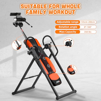 Inversion Table,Advanced Heat and Massage Function,Strength Training Inversion Table for Back Pain Relief,Heavy Duty Inversion Table 350 lbs Capacity with Wider and Thickened Backrest