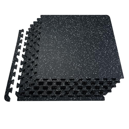 VEVOR 0.56Inch 48sq.ft 12 Tiles Gym Flooring for Home Gym, Rubber Top with High Density EVA Foam, 25 x 25In Gym Floor Exercise Equipment Mats, Interlocking Gym Mats, Puzzle Workout Mats, Black & White - color: Black & White, size: 25"L x 25"W x 0.56"Th