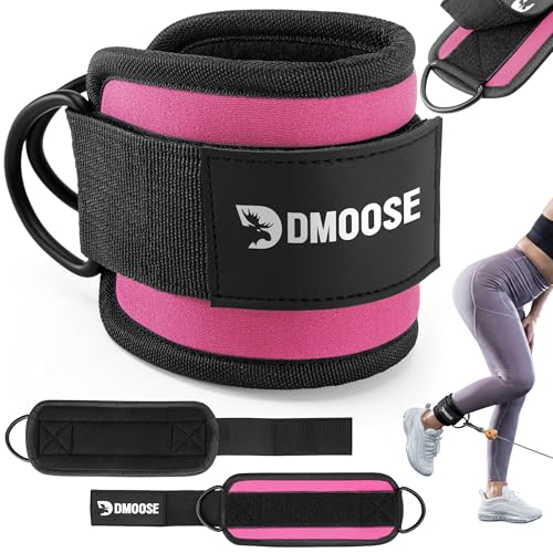 DMoose Fitness Ankle Strap for Cable Machine - One Size Fit with Premium Padding Cuffs, Ankle Bands for Working Out, Booty Workouts, Leg Extension, Hip Abductors, Kickbacks & Lower Body Exercises - color: Pink - Single