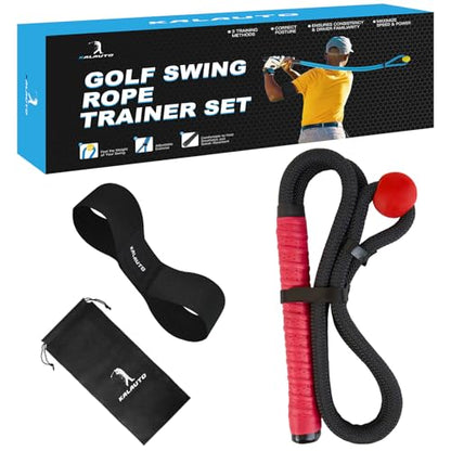 Golf Rope Swing Trainer Set-Golf Swing Training Aid,Improved Golfers Swing and Master Tempo,Golf Gifts for Men Golfers,Included Swing Correcting Arm Band&Rope Trainer with Weighted Ball