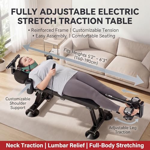 Full Body Traction Table, Cervical Traction Bench & Lumbar Traction Bed, Electric Decompression Table Machine with Remote, Lumbar Traction Device, Professional Inversion Table Alternative for Pain