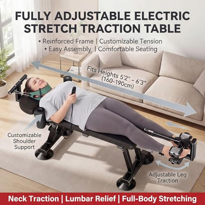 Full Body Traction Table, Cervical Traction Bench & Lumbar Traction Bed, Electric Decompression Table Machine with Remote, Lumbar Traction Device, Professional Inversion Table Alternative for Pain