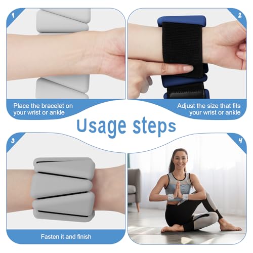 Wrist Weights Set of 2(2Lbs Each), Adjustable Silicone Workout Weights for Women and Men, Wearable Ankle/Wrist Weights Suitable for Yoga, Dance, Pilates, Pool Exercises and Jogging - color: Grey 4lb