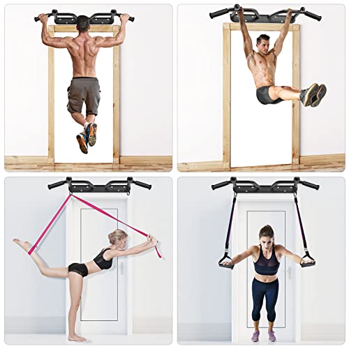 Kipika Wall Mounted Pull Up Bar & Pull Up Bands with Dip Belt - Heavy Duty Steel, Adjustable Resistance, Full Body Workout for Home Gym