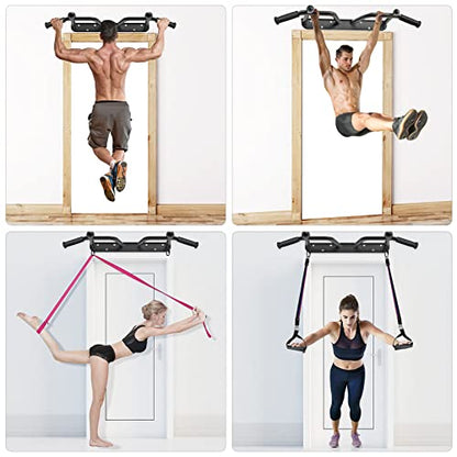 Kipika Wall Mounted Pull Up Bar & Pull Up Bands with Dip Belt - Heavy Duty Steel, Adjustable Resistance, Full Body Workout for Home Gym