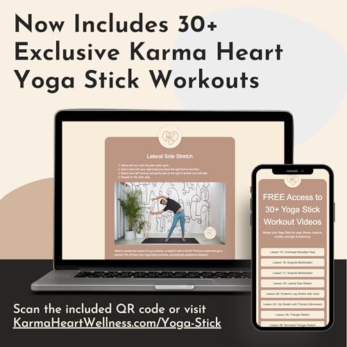 Natural Bamboo Yoga Stick (5ft): Stretching Stick with White Sturdy Rubber Ends - Versatile Exercise Stick for Yoga, Stretching & Posture with Unlimited Access to Video Exercises