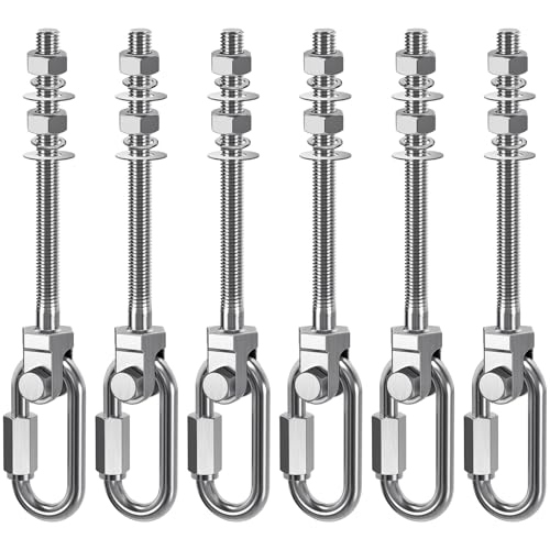 Dolibest Heavy Duty Swing Hanger, 304 Stainless Steel Swing Bolts w/Quick-Connect Carabiner, Swing Hook w/Dual-Screw Locking for Hammock, Yoga Swing, Porch Swing for Wood/Metal Beam-(M10X5'')-1500LB - color: M10X5''-6PCS