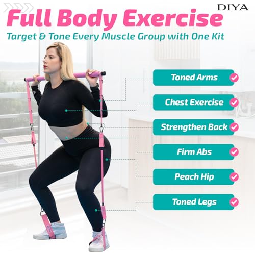Pilates Bar Kit with Resistance Bands 140 lbs – Adjustable Portable Home Gym Workout Equipment for Women & Men – Full Body Fitness Bar for Legs, Glutes, Arms, Core & Back